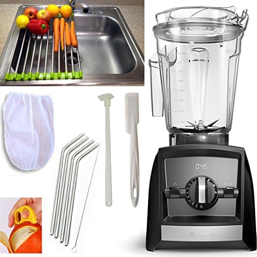 Vitamix Ascent A2500 Blender + Accessory Pack 5- Drain Rack + Blender Spatula + Cleaning Brush + Blender Scraper + Stainless Straws + Nut Milk Bag + Citrus Peeler 2500 (A2500 Black + Accessory Pack5)