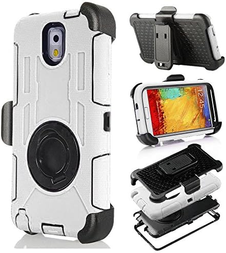 Yyue Ultra Shock&amp;drop-proof Amy-grade Protective Hard Defender Case and Three Layer Hard Shell Cover Holster with 360 Degree Rotating Ring Bracket Protective Case for Samsung Galaxy Note 3 III N9000-- TPU Rubber &amp; Silicone Case with Stand &amp; Clip for Samsung Galaxy Note 3 III N9000 (white +Black)