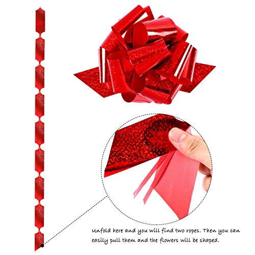 G.C 24 Pcs Glittering Pull Bows Gift Wrapping Ribbon Bows 8 Colors Laser Wrap Hamper Wrapping Loop Bows for Cars Christmas Weddings Birthday Party Bows for Gift Decorations