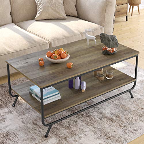 HOMECHO Industrial Coffee Table, 2Tier Wood and Metal Rustic Cocktail