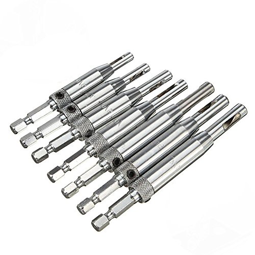 Breynet Wood Door Self Center Centering Hinge Drill Bit Core Tapper, Countersink Drill Bit Set 1/4'' Hex Shank HSS 5 Flute Countersink 90 Degree Center Punch Tool Set for Wood Quick Change Reamer Bit