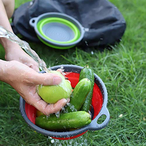 2 Pack Kitchen Foldable Silicone Strainer Colanders, Collapsible Colanders with Handles, Space-Saver Folding Strainer Colander for Draining Pasta, Vegetable (Green and Red)