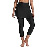 BALEAF Women's 20" Swim Leggings with Skirt High Waisted Skirted Pants Long Swimming Capris UPF50+ with Liner and Pockets