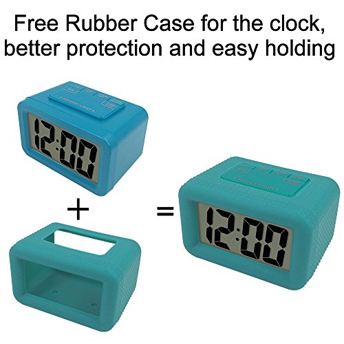 Digital Alarm Clock Table Electronic Clock with Rubber Case Display Time/Alarm, Snooze/Backlight, Adjustable Light Dimmer Battery Operated Bedside Desk/Shelf Clock, Gift for Kids/Teens/Home, Green - Thumbnail 4