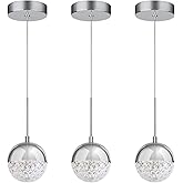 Xbuyee Pendant Lights Kitchen Island Chrome, Height Adjustable Modern LED Pendant Lighting, Crystal Globe Chandelier for Dini