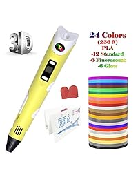 Bolígrafo de impresión 3D, baja temperatura con pantalla LED para niños y adultos, modelado Doodler, herramienta de manualidades, compatible con PLA y ABS + bonus 24 colores 236 pies Filamento Recambios
