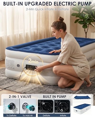 VENAKURAH Air Mattress 1 Person 197 x 97 x 46 cm, Air Bed Self-Inflating in 3 Minutes, Inflatable Mattress with Integrated Electric Pump, Inflatable Guest Mattress for Home and Camping
