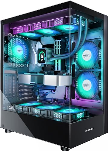 MUSETEX PC Gehäuse ATX Vorinstallation 6 PWM ARGB-Lüfter, Mid Tower ATX Computer Gehäuse mit Panoramadoppelglas, Type-C Gaming PC Gehäuse, Schwarz(K2) thumbnail 1