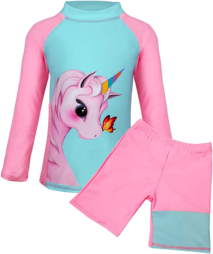 Suyye Girls Two Pieces Swimsuits Rash Guard Tankini Kids Swimwear