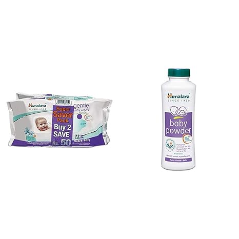 Himalaya Gentle Baby Wipes (72 Napkins of 2 Packs) & Himalaya Baby Powder (400g)
