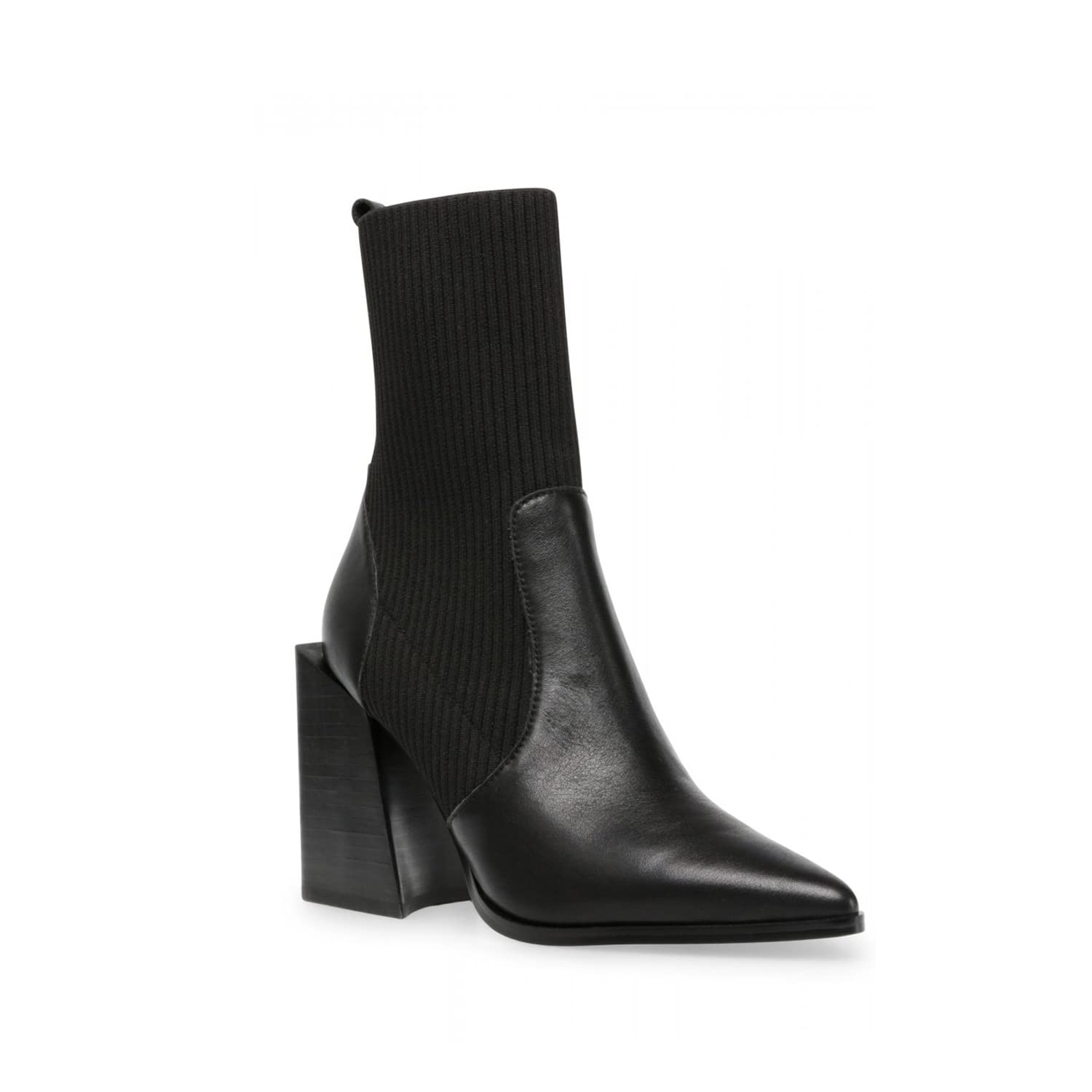 Photo 1 of Lvemas Womens Chunky Stacked Heel Ankle Boots Pointed Toe Booties Slip On Ribbed Knit Sock Boot