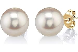 THE PEARL SOURCE Round White Freshwater Real Pearl Earrings in AAAA Quality for Women - 14k White and Yellow Gold Stud Earrings | Hypoallergenic Earrings with Genuine Cultured Pearls, Pearl Gifts for Christmas, Holidays and Anniversary