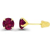 Solid 14k Gold Hypoallergenic 5mm Round Birthstone Solitaire Prong Set Screw Back Stud Earrings