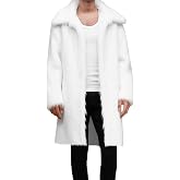 Lisa Colly Mens Faux Fur Coat Jacket Winter Overcoat | Long Sleeve, Fluffy Warm, Winter Parka Coat, Side Two Pockets, Lapel Collar, Overcoat