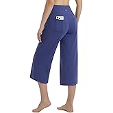 baleaf Women's Capri Pants Wide Leg with 4 Pockets Yoga Dress Capris High Waist Cropped Pants Loose Lounge Travel Summer