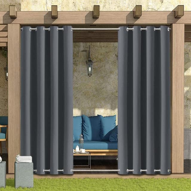 Outdoor Curtains - cjc Outdoor Curtains for Garden Patio Gazebo Pergola,Waterproof,Windproof,Blackout Thermal Insulated Double Grommet(Top and Bottom) Outdoor Curtains for Garden Patio Door,Dark Grey,2 Panels W52*L84