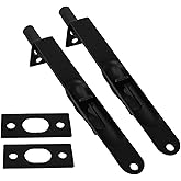 QCAA Solid Brass Round Flush Bolt, 6", Solid Brass, Matte Black, 2 Pack, Made in Taiwan