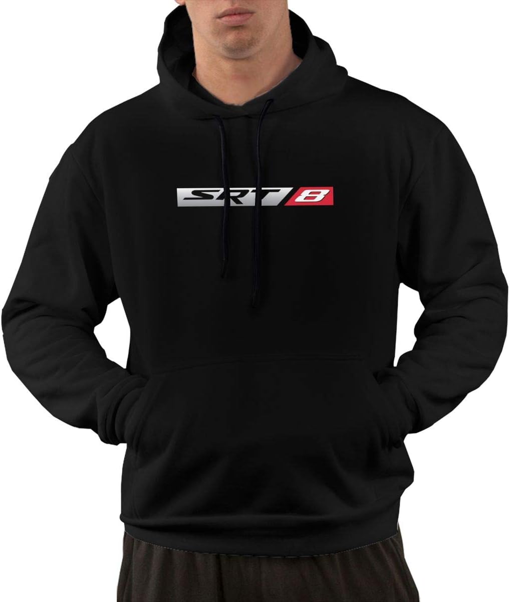 Mens Long Sleeve Hoodies Muscle-Car-SRT8 Stylish Sweatshirts Pullover Top with Pocket Black