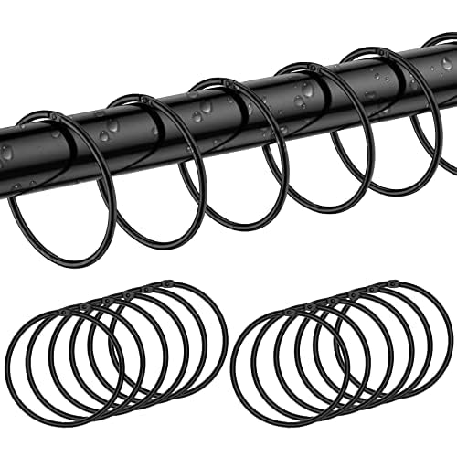 12 Pack Black Rustproof Metal Round Shower Ring Hooks for Bathroom, Changing Room, Windows, Home Decoration - Glide Easily on Curtain Shower Rods - Easy Open Close