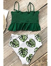 Bikini de cintura alta con volantes para dama, color verde ahumado