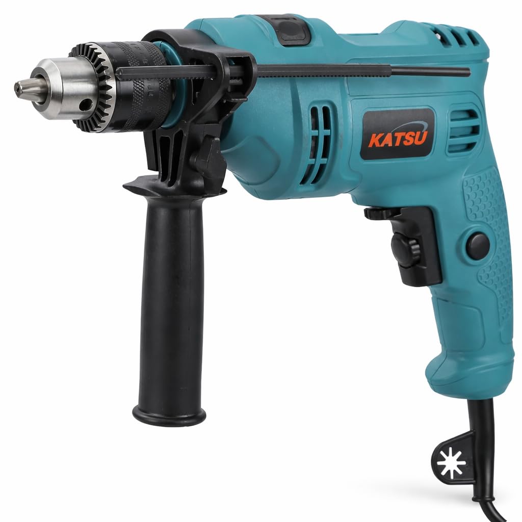 KATSU Tools Electric Impact Drill 500W with 13mm Chuck, Variable Speed and 360° Rotating Handle, for DIY and Home Use, Drilling Wood, Brick, Metal and Concrete (Budget)