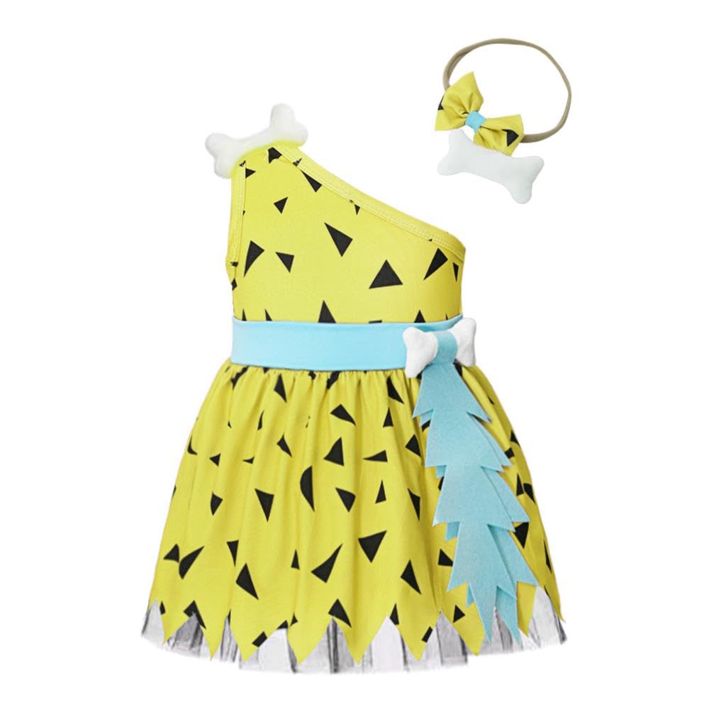Lito Angels Flintstone Pebbles Fancy Dress Up Costume with Headband for Little Kids Girls Age 2 years, Yellow — image 1