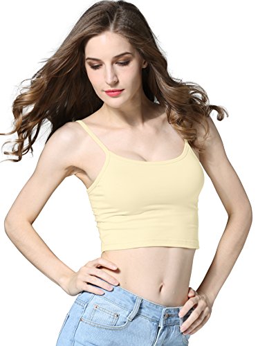 CUNLIN Crop Top Cami Camisole Summer Women Sexy Slim Sleeveless Spaghetti Strap Tank Top Yellow L