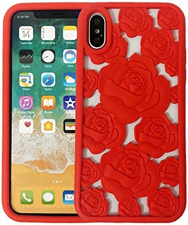 iPhone 10 Case Fashion Girls iPhone X Case with Flowers VERYLULU Romantic Lover Couple Cases 3D Red Rose Hollowed Floral Soft Rubber Silicone Coque Protective Phone Cover Case for iPhone X 2017 (5.8")