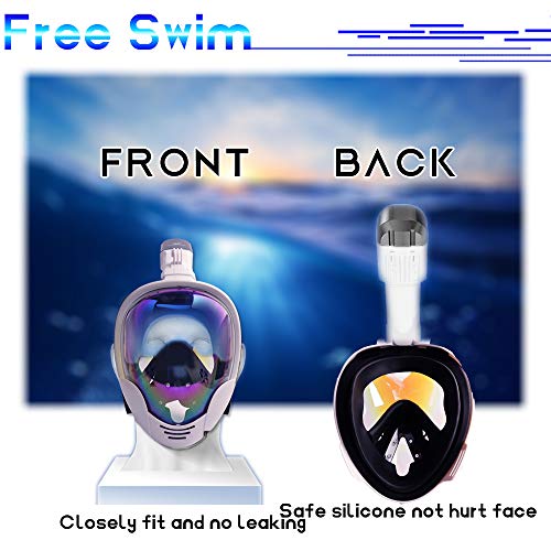 OUUKER Full Face Snorkel Mask, Portable 180° Panoramic View Diving Snorkel Mask Anti-Fog Anti-Leak Safety Diving with Detachable Action Camera Mount for Adults Youth