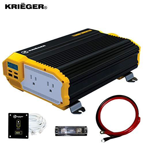 KRIËGER 1100 Watt 12V Power Inverter Dual 110V AC Outlets, Installation Kit Included, Automotive Back Up Power Supply For Blenders, Vacuums, Power Tools MET Approved According to UL and CSA.