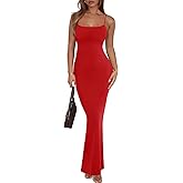 REORIA Women's Basic Sexy Lounge Slip Long Dress Elegant Sleeveless Backless Ribbed Bodycon Maxi Dresses