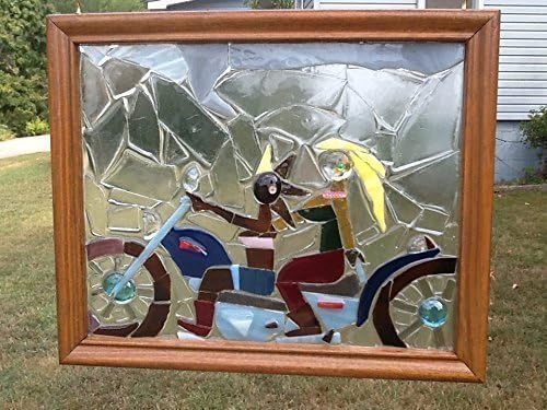 Stained Glass Motorcycle Window Art Sun Catcher, Biker Art