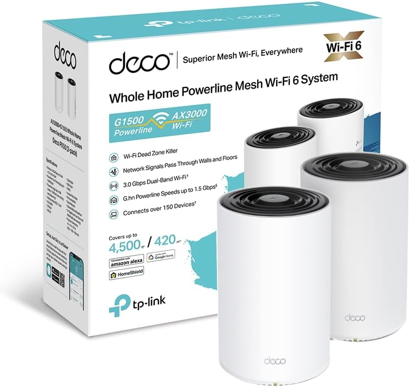 TP-Link Deco PX50 AX3000 Mesh Wi-Fi 6 System G.hn Powerline 2 Pack 4500 sq ft