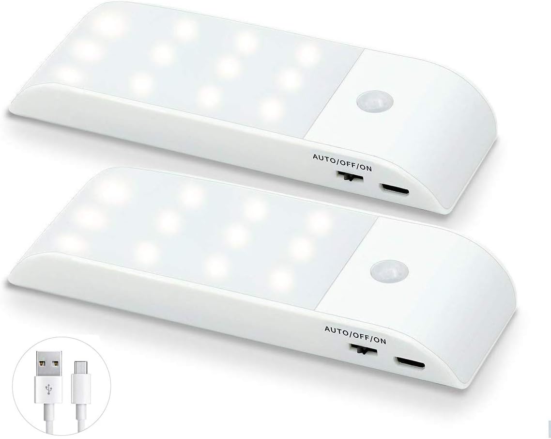 Motion Sensor Light | Cupboard Wardrobe Stairs Cabinet Night Light | USB Rechargeable Battery Powered Light | 3 Light Modes(AUTO/Off/ON) | Removable Magnet Stick-On Style