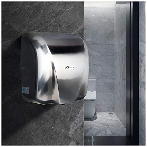 PLUSSEN High Speed Automatic Electric Commercial Hand Dryers for Bathrooms Commercial 1800W Heavy Duty Stainless Steel Hot Air Compact Hand Dryer Blower, Fast Drying in 10 Seconds