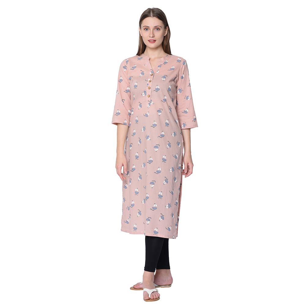 Buy RodeMood Cute Umbrella Print Cotton Kurti for Women'sLight Peach(X