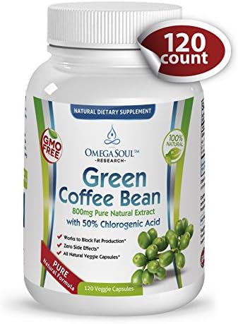 Pure Green Coffee Bean Extract with 50% CGA - 800 mg/capsule - 1600 mg per Serving (only 2 capsules/day)- 120 Capsules