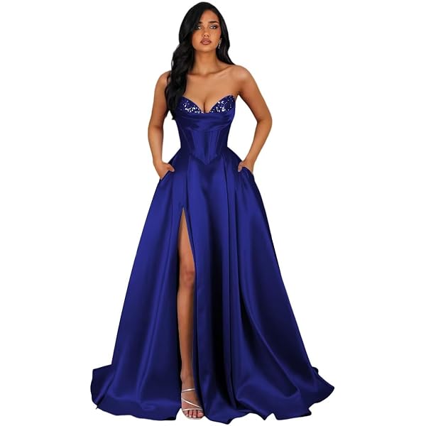 Amazon.com: WIYMSHZ Women's Beaded Two Piece Prom Dresses Long Satin A-Line Formal  Evening Gowns Party Dress with Pockets Black : Clothing, Shoes & Jewelry