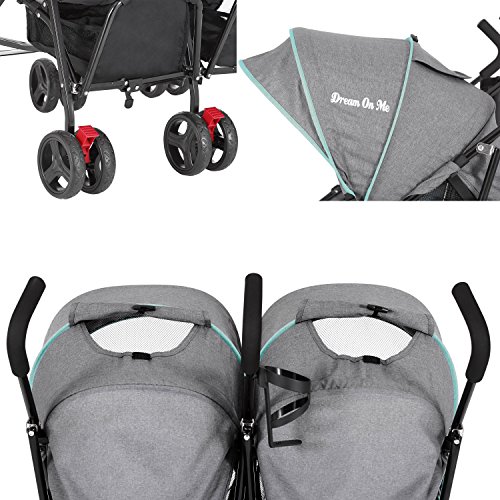 Dream On Me Volgo Twin Umbrella Stroller, Mint/Dark Grey