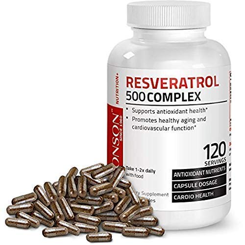 Resveratrol 500 Complex Red Wine Extract Natural Antioxidant Supplement for Cardiovascular & Immune System Health, 120 Capsules