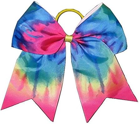 Amazon Com New Tie Dye Rainbow Cheer Bow Pony Tail 3 Ribbon