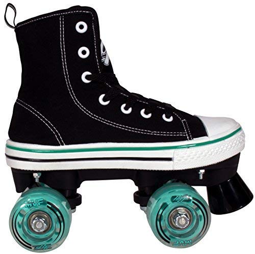 Hype Roller Skates for Girls and Boys MVP Kid’s Unisex Quad Roller Skates with High Top Shoe Style for Indoor/Outdoor (Black & Teal, 6)