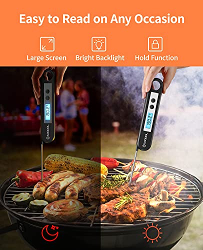 Meat Thermometer[Upgraded 2022], Candy and Food Thermometer for Cooking, SOQOOL Digital Instant Read Meat Thermometer for Kitchen Oil Deep Fry BBQ Grill, Folding Probe Backlight & Calibration Function