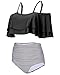 Tempt Me Women Black Stripe Two Piece High Waisted Bikini Set Swimsuit Off Shoulder Ruffle Bathing Suits Tummy Control Ruched Swimwear XXL