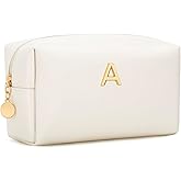 CLOUDWINGS Valentines Day Gifts for Her Bridesmaid Gifts Personalized Initial Makeup Bag for Women PU Leather Cosmetic Waterproof Travel Toiletry Bag (A)