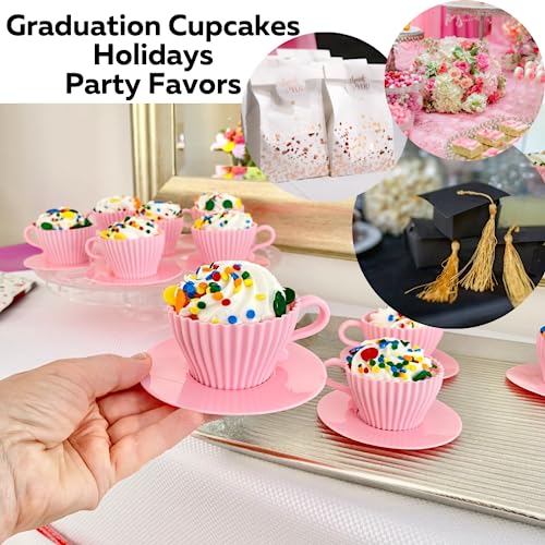 Evelots Teacup Silicone Cupcake Liners 24 Pc Set Oven Safe Baking Set