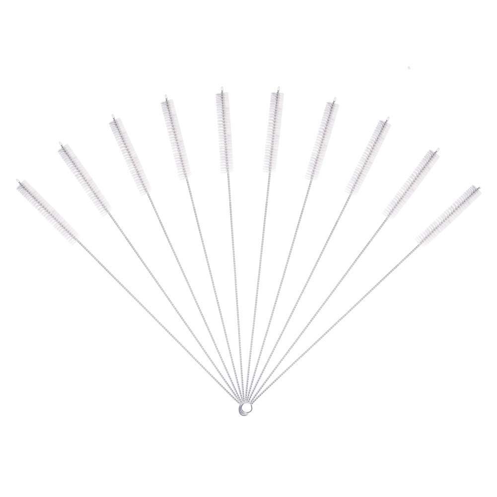 Lansonee 8 Inch Tube Brushes Set of 10, Long Stainless Steel Handle Cleaning Brush with Nylon Bristles for Drinking Straws, Baby Bottles, Tumblers, Test Tubes, Pipes, and Hard-to-Reach Spots
