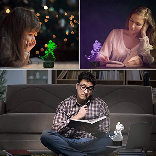 Ice Hockey Night Light 3D Illusion Lamp,Metplus Led Optical Lights 7 Colors Changing Touch Control USB Powered Table Desk Lamps for Home Kids Room Decor Boys Girls Christmas Birthday Gifts