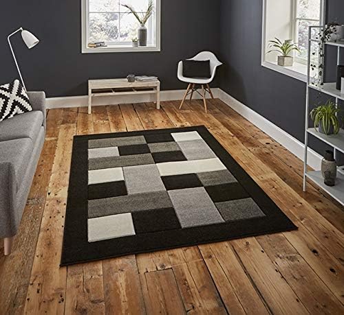 Think Rugs Matrix MT04 Hand Carved Rug, Black/Grey, 120 x 170 cm