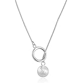 Watforsh Silver Long Slip Chain Necklace for Women Shaped Y with Round Ball Pendant Lariat Thin Snake Neckalce
